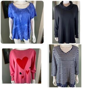 FLAWS Chico's Sz 2 Bundle of 4 Hearts Striped Black Cowl Neck Sweater Shirt Tops